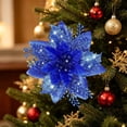 thumbnail image 4 of 12 Pack Blue Glitter Poinsettia Christmas Flowers, 5.7 Inch Artificial Winter Floral Accents for Christmas Tree, Wreath, Garland, Mantel & Party Decor, 4 of 4