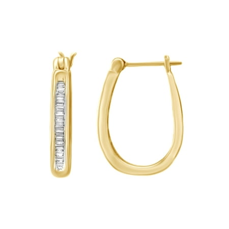 Baguette Cut White Natural Diamond Hoop Earrings In 14K Solid Gold (0.33 Ct)
