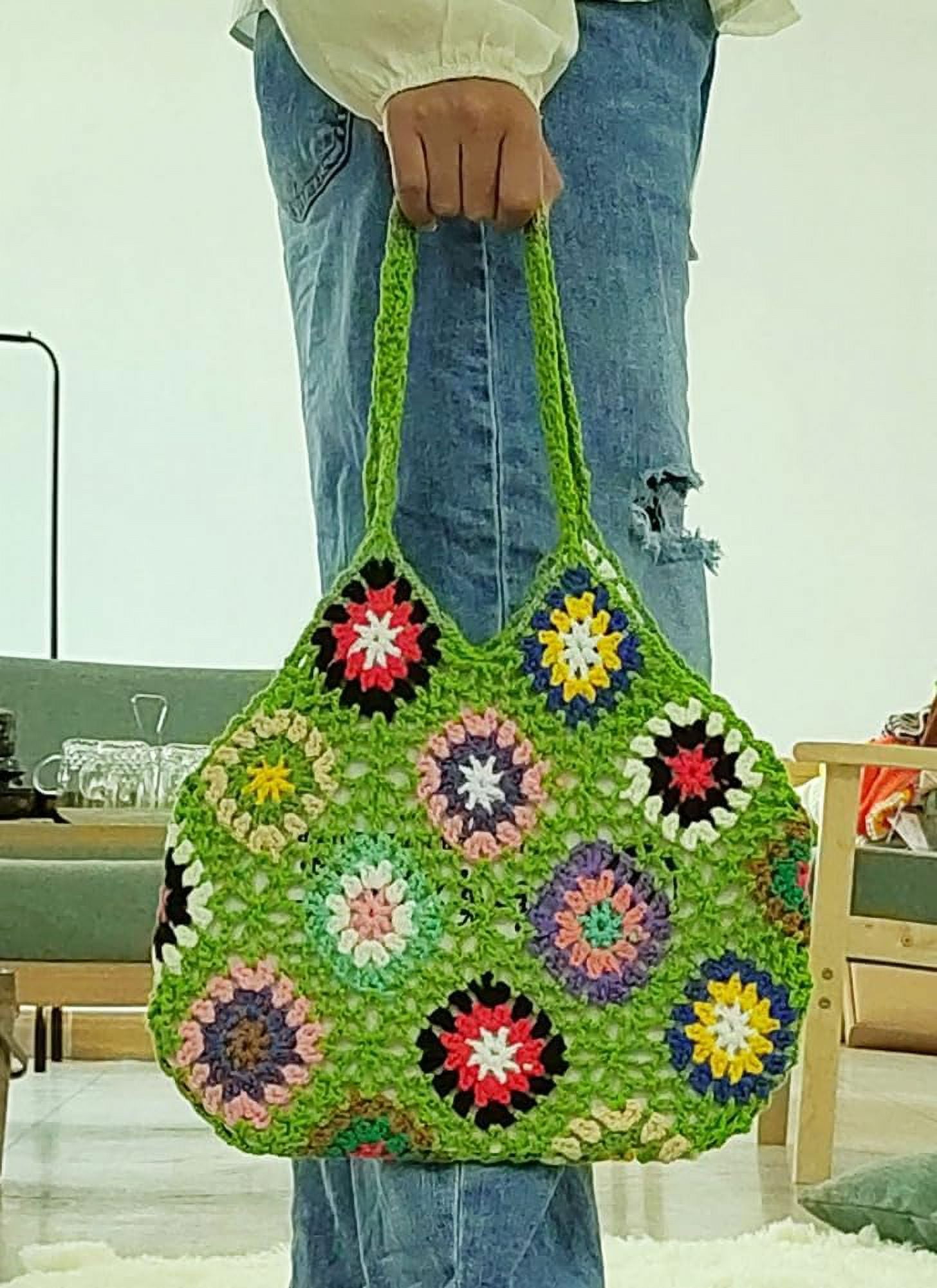 Zhengup Crochet Handbags for Women Knitted Handmade Shouder Bag Colorful Summer Tote Woven Top Handle Purse Vacation
