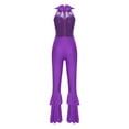 thumbnail image 2 of TSSOE Women's Shiny Sequins Collar Zipper Tiered Bell-Bottom Bodysuit Lady Disco Retro Jumpsuit Dance Bodysuit Purple 3XL, 2 of 5