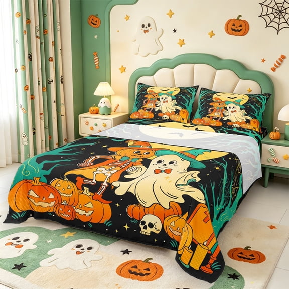 Manfei Cartoon Halloween Bed Sheets,Repeating Bat Pattern Full Size Sheets,4 Pieces,1 Flat Sheet,1 Fitted Sheet and 2 Pillowcases