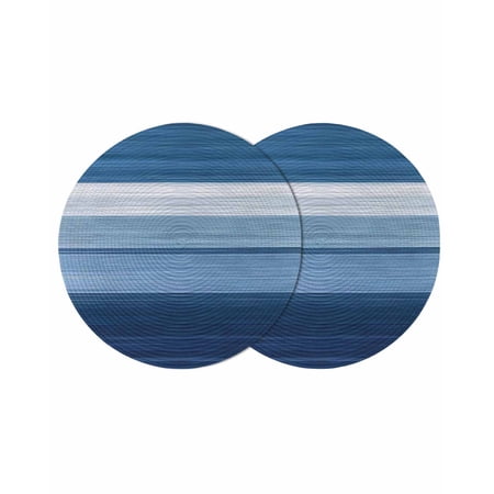 Blue Ombre Stripe Round 15 Inch Placemats Set of 2 Farmhouse Striped Modern Abstract Art HeatResistant Non Slip Place Mats for Dining Table Wipeable Braided Kitchen Table Mats for Housewarming