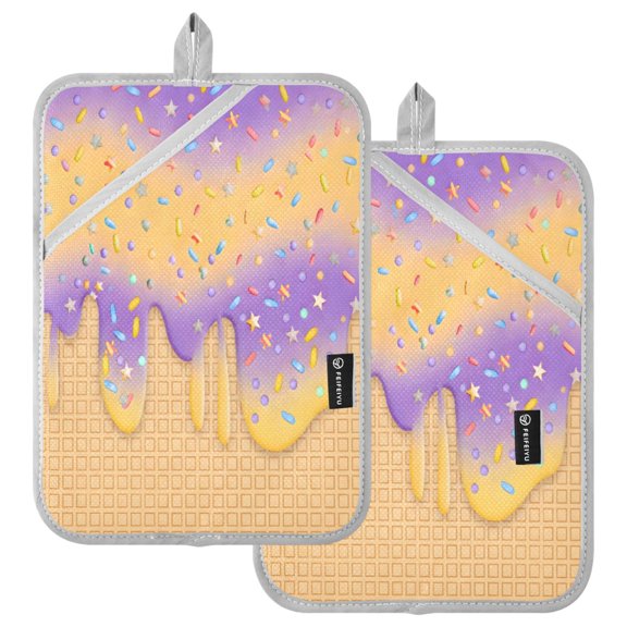 Ryvnso Ice Cream Purple Pattern Oven Mitts Heat Resistant Pot Holders Set of 2 Hot Pads