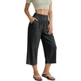 thumbnail image 4 of Zjunqe Linen Capri Pants Plus Size Loose Wide Leg Trouser Elastic Waist Dressy Casual Lounge Flowy Yoga Culottes Wide Leg Palazzo Cropped Pants with Pockets Lightweight Comfy Pajama Pants Black 3Xl, 4 of 9
