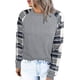 thumbnail image 1 of Túnica casual con cuello redondo, blusa holgada de manga larga raglán para mujer, camisas para uso diario, gris XXL, 1 of 6