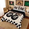 thumbnail image 3 of Erosebridal Checkerboard Leopard Print 8 Ball Bow Print Queen Comforter Set, Sports Monogram Bedding Comforter Set for Kids Boys and Girls, Black Reversible 3pcs, 1 Comforter and 2 Pillowcases, 3 of 6