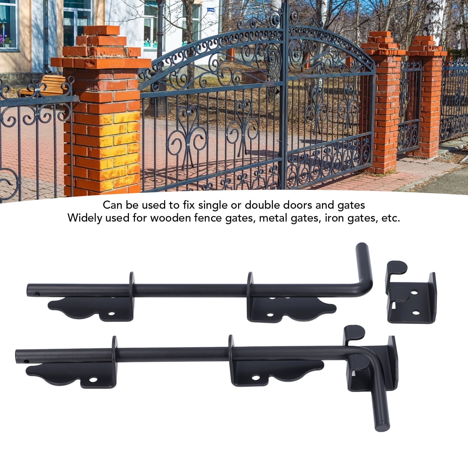 BIMZUC 2-Piece Gate Ground Latch 12 Inch / 30.5 cm Heavy Duty Metal Gate Drop Rod Black Powder Coated Cane Bolt for Wooden Fences Double Gates and Metal Doors