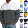 thumbnail image 2 of IAJDKMEK Men's Quarter Zip Pullover Sweater - Stand Collar Color Block Pullover for Men with Loose Fit and Front Zipper for Sports and Casual Daily Wear,Light Purple L, 2 of 8