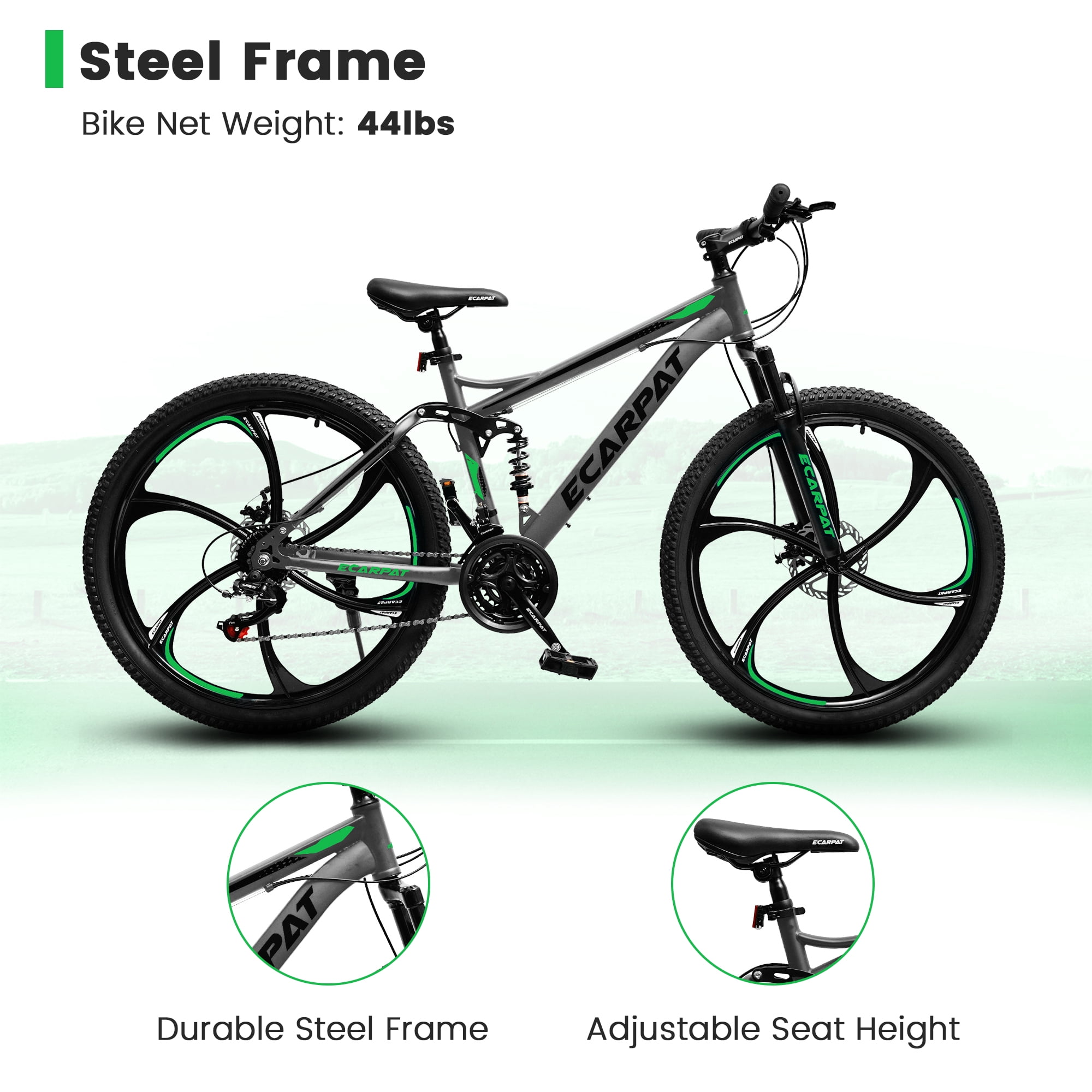 26 Inch Full Suspension Mountain Bike for Men, 21 Speed Mountain Bicycle with Dual Disc Brakes, High-Carbon Steel Frame Outdoor MTB Bike for Men Adult, Gray