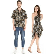Couple Matching Hawaiian Luau Aloha Shirt Gypsy Dress in Leaves in 2 Colors