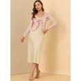 thumbnail image 4 of Cárdigan corto con lazo en la parte delantera para mujer Dobladillo con volantes Top transparente de encaje floral Rosa XS, 4 of 5