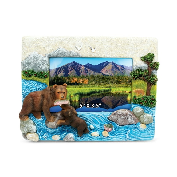 CoTa Global Grizzly Bear 5" x 3.5" Photo Frame Handcrafted Resin Picture Holder w/ Easel Back Wild Animal in Forest Novelty Jungle Theme Frame Bright & Unique Polyresin Wall & Desk Decorative Frame