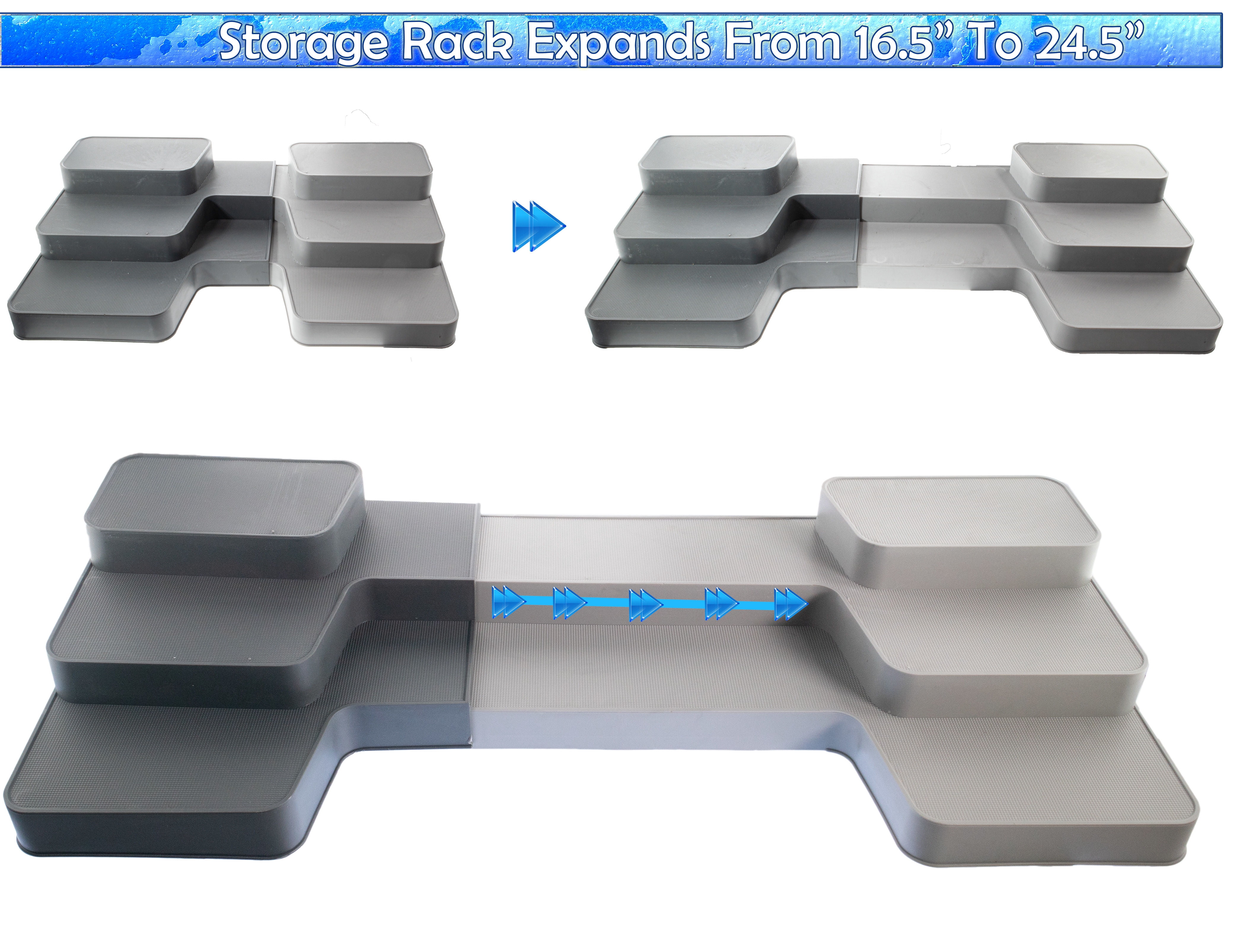 2 Non Slip 3 Tier Expandable Spice Rack Step Shelf Organizer - Shelf Extends 16.5" to 24.5" For Kitchen, Refrigerator, Pantry, Cabinet, Cupboards, Countertops & More