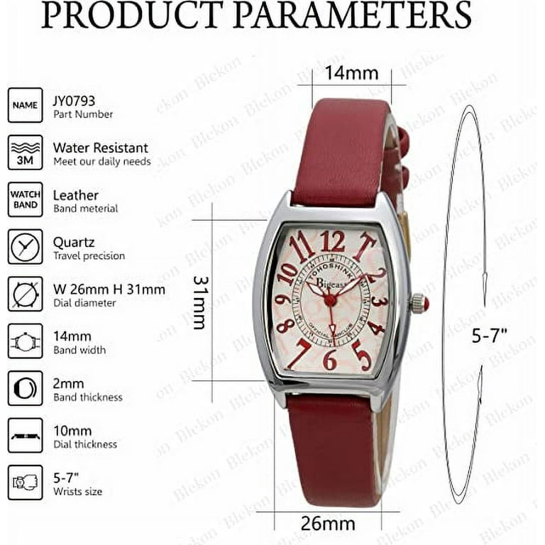 Blekon Collections Women Wrist Watch Analog Display 26mm Leather Buckle Strap Women Wrist Watch Women s Size Standard Red