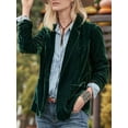 thumbnail image 3 of Women'S Velvet Blazer Jacket Casual Button Up Long Sleeve Cardigan Suits Business Coat with Pockets Dark Green S, 3 of 4