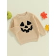 thumbnail image 5 of Loicainy Baby Toddler Kids Boy Girl Halloween Sweaters 3 6 9 12 18 24 Months 2T 3T 4T 5T Long Sleeve Round Neck Pumpkin Face Embroidery Knit Tops Sweatshirts, 5 of 9
