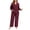 Wine, variant on NAYTOAO Plus Size 2 Piece Semi Formal Pant Set, V Neck Long Sleeve Shirred Cuff Top with Stretchy Elastic Waist Wide Leg Pants