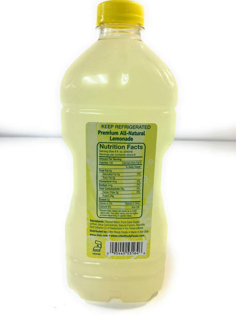 Del's Premium Lemon-ade 53oz.  Made with Pure Cane Sugar