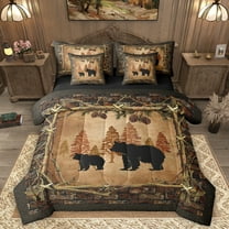 Homewish Wild Animal Bear 7-Piece Twin Bedding Sets,Western Cowboy Tribal Bedding Comforter Set,Rustic Farmhouse Cabin Sheet Sets For Kids,Luxury Bedroom Decor Reversible