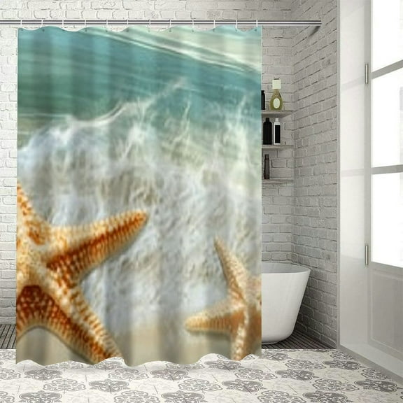 BCIIG Starfish Ocean Beach Bathroom Decor Set, Colorful Luxury Cloth Stylish Shower Curtain Set With Hook, Waterproof Bath Curtain Decoration, Home Bathroom Decoration