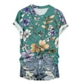 thumbnail image 5 of jtjvou Women's Short Sleeve Tuinc Round Neck Pullover Trendy Fashion Floral Pullover Summer Oversize Lady Going out Tops for Teen Multicolor,L, 5 of 5