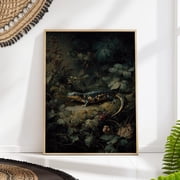 Dark Botanical Salamander Print Moody Vintage Nature Wall Decoration Unframed Paper Print
