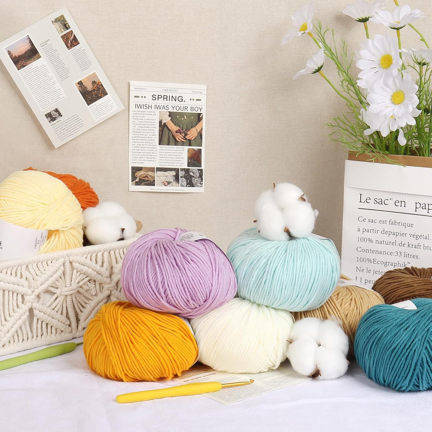 Fuebueo Colourful Crochet Yarn,Threadart 100% Pure Cotton Crochet Thread Super Soft Milk Cotton Yarns for Beginner Professional, Ideal Gift