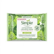 Simple Compostable Cleansing Wipes Kind to Skin, 25 Wipes