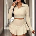 thumbnail image 3 of MORTTIC Women's Elegant Long Sleeve Crop Top & Short Skirt Two-Piece Set Casual Summer Outfit with Cardigan Collar, 3 of 7