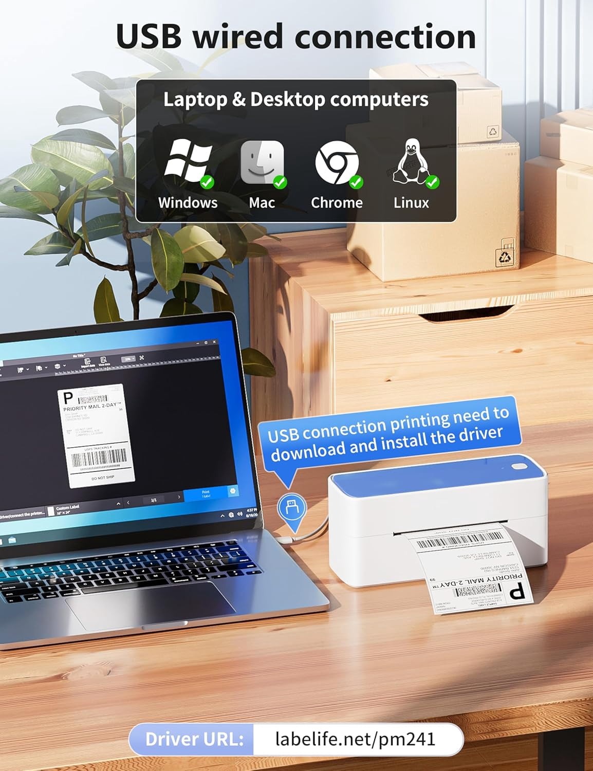 Thermal Label Printer, 4X6 Shipping Labels Printer for Small Business, Wireless Label Printers for Package for Phone & Pad & PC, Used for Ebay, UPS, Shopify, TikTok, USPS, FedEx, DHL, Temu