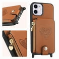 thumbnail image 2 of Feishell Crossbody Phone Case for Apple iPhone 11,Heart Pattern PU Leather Zipper Pocket & Card Slots Shockproof Kickstand Phone Case with Adjustable Shoulder Strap,Brown, 2 of 12