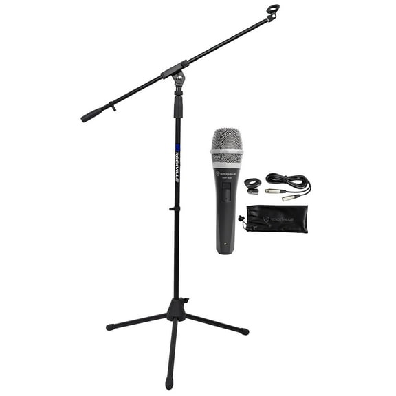 Rockville RMP-XLR Dynamic Cardioid Pro Microphone  10' XLR Cable   Clip   Stand