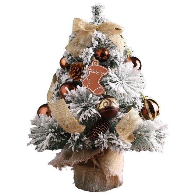Christmas Tree, Red White Ornament Decorations with Pine Cones, Snow Flocked Mini Christmas Tree with Lights