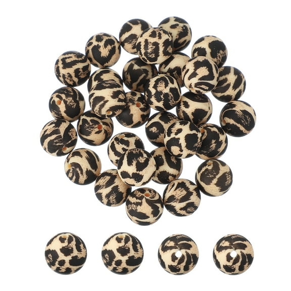 Uxcell 30 Pcs Silicone Beads, 15mm Round Leopard Beads for Beaded Keychain Making DIY Crafts Bracelets Beadable Pen Jewelry Making Supplies, Yellow Leopard
