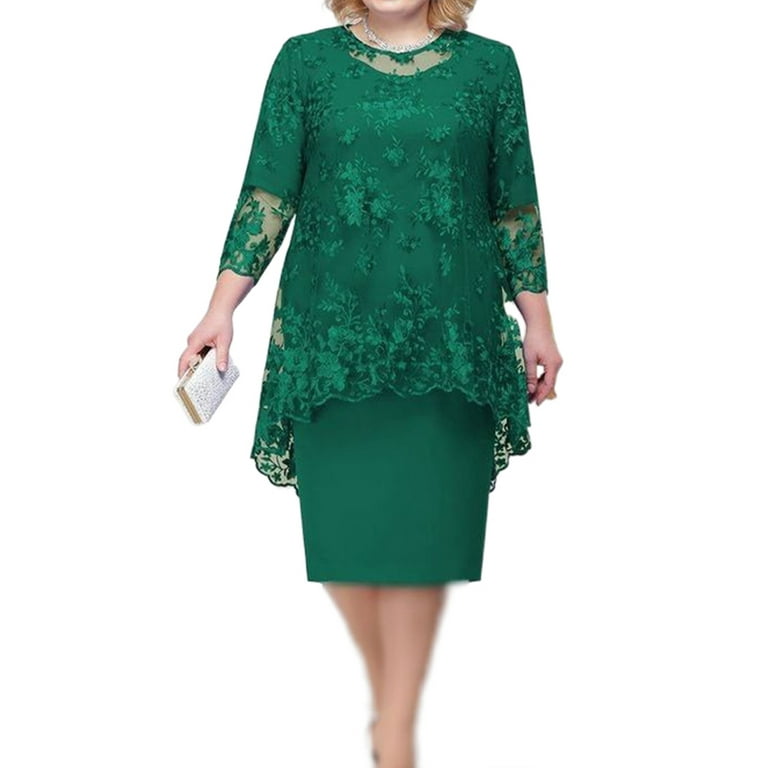 LilyLLL Plus Size L-8XL Womens Elegant Lace Sheer Evening Party Office Work  Formal Dress 