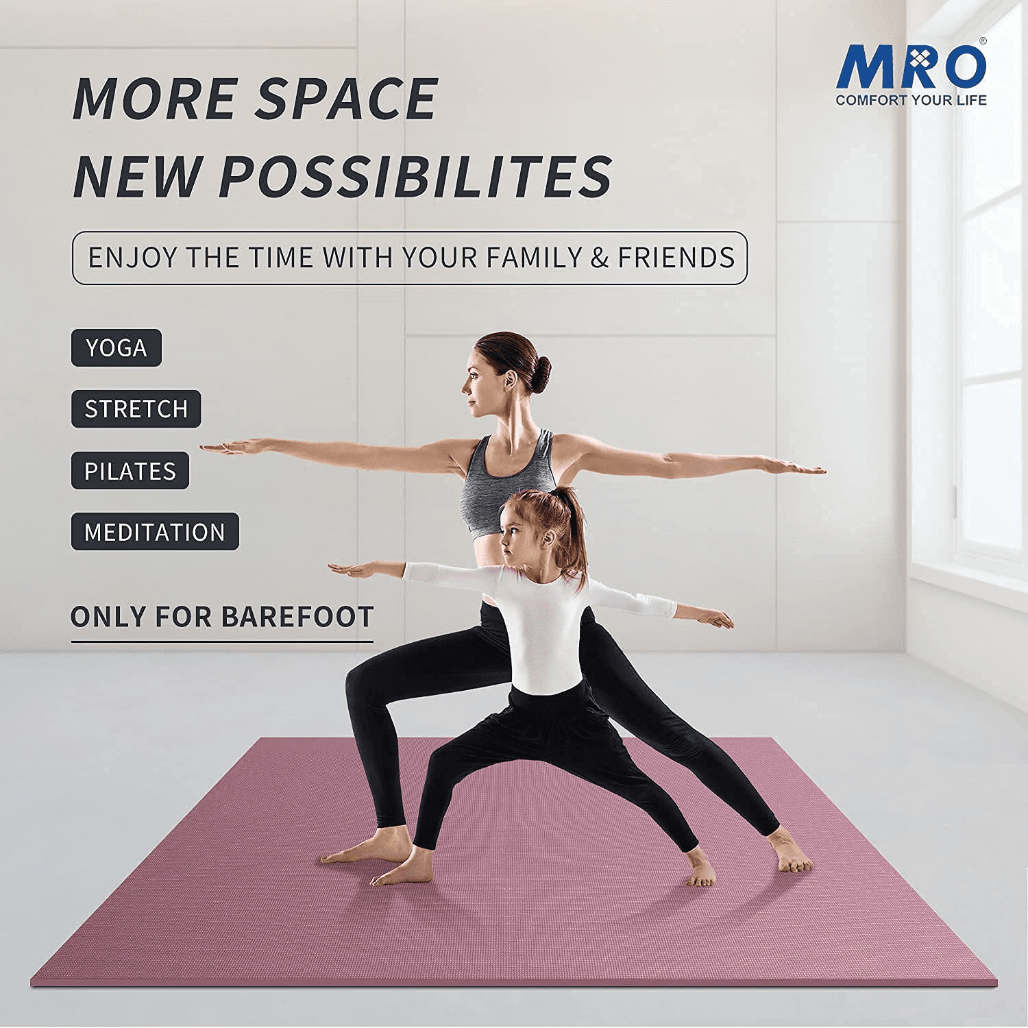 Premium Large Yoga Mat 72"x 48"x 9mm, Feel Free to Move, Non-Slip, Extra Wide and Thick Exercise Mats for Home Gym Workout, High Resilience, Ultra Comfortable Big Mat for Men and Women Fitness, Eco-fr