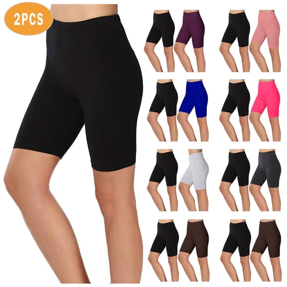 Hrsba Pack of Shorts for Women, 2 PC Women's Solid Color Under Shorts for Yoga and Casual Summer Daily Wear