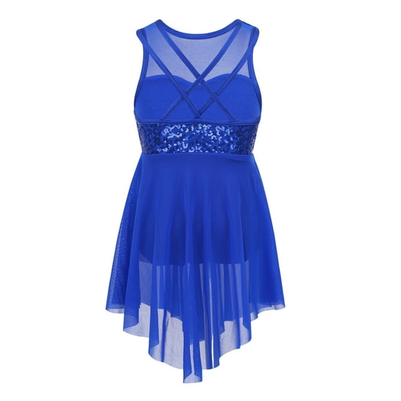 Yanarno Girls Modern Dance Costume Sequins Ballet Dance Dress Lyrical Leotard Costumes Performance Royal 10