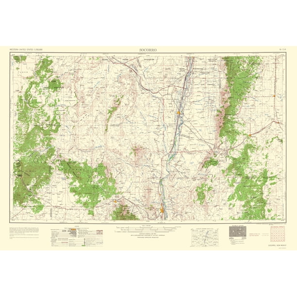 Topo Map Socorro New Mexico Quad USGS 1962 23.00 x 33.41 Matte