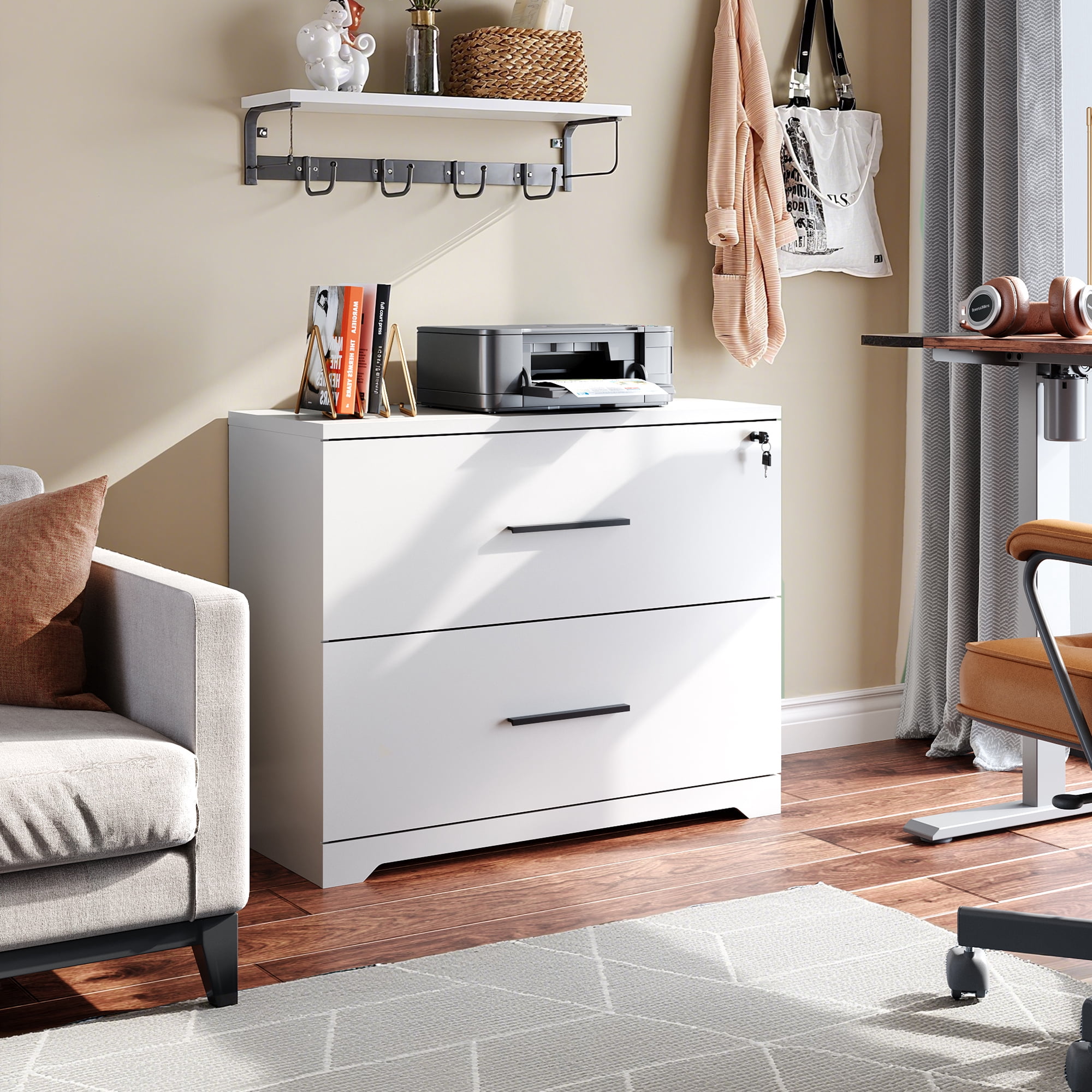 GALAXHERO 2 Drawer File Cabinets Wood Lateral Filing Cabinets with Lock for Home Office, White