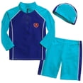 thumbnail image 1 of Boys 3 Piece Swimsuits Sunscreen Wetsuit Long Sleeve Rashguard with Cap for 2T-16T, 1 of 8