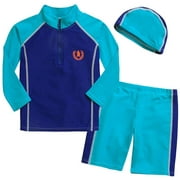 Boys 3 Piece Swimsuits Sunscreen Wetsuit Long Sleeve Rashguard with Cap for 2T-16T