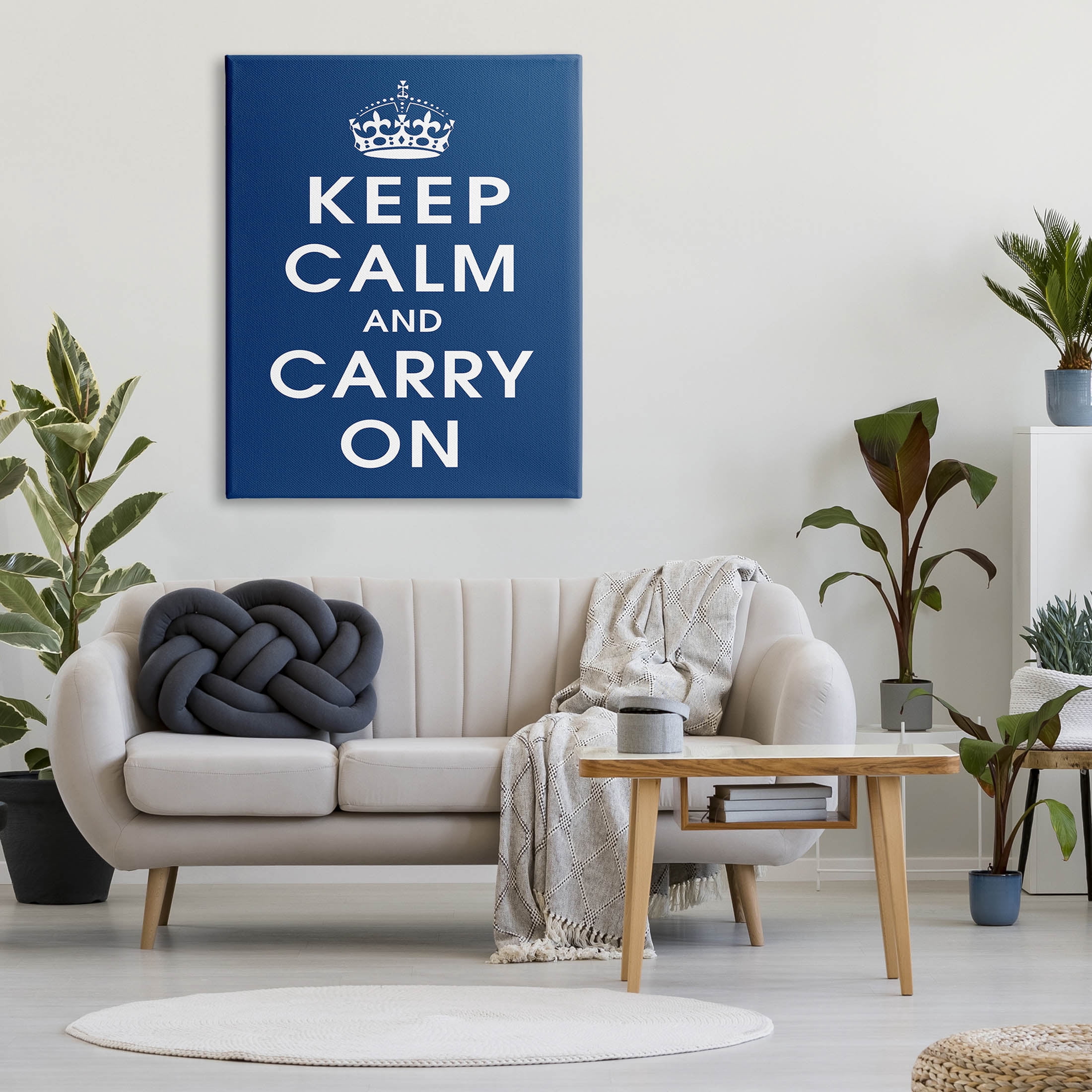Keep Calm And Carry On Crown Inspirational Graphic Art Gallery Wrapped Canvas Print Wall Art