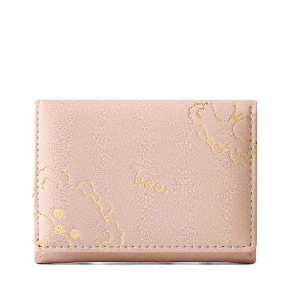 Lady Women PU Leather With Zipper Multiple Card Slots Coin Purse Money Clip Short Bear Wallet Small Purse Money Bags PINK