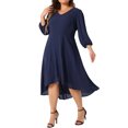 thumbnail image 2 of Agnes Orinda Women's Plus Size Dresses Chiffon V Neck 3/4 Sleeves A-Line Midi Wedding Guest Dress 3X Dark Blue, 2 of 4