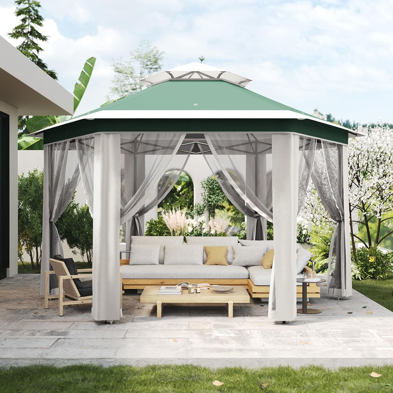Ataucjin6.5 x 6.5ft, 6 Sided Outside Canopy Tent with Mosquito Netting, Small Outdoor Patio Gazebo Tent with Heavy Duty Steel Frame for Backyard Patio Garden Activities