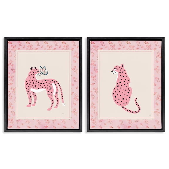 Stupell Industries Pink Leopard & Floral Border 2 Piece Black Framed Floater Canvas Set, design by Natalie Carpentieri