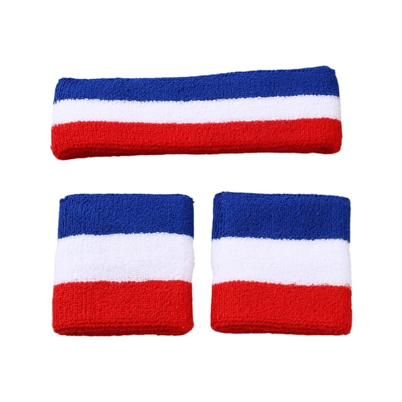 Striped Sweatbands Set 1 Headband and 2 Wristbands Moisture Wicking Sweat Absorbing Elastic Cotton