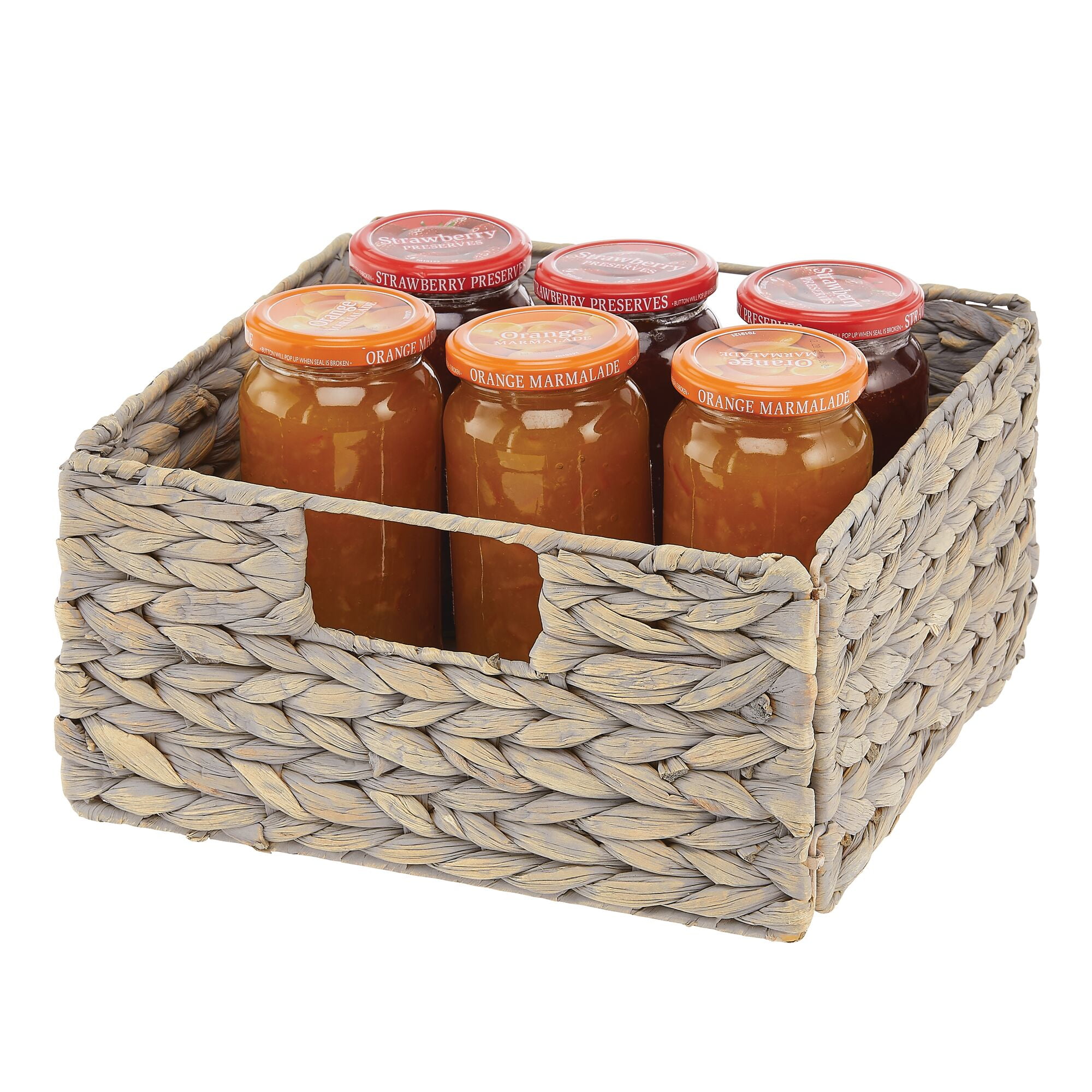 mDesign Woven Hyacinth Kitchen Basket Organizer with Handles, 8 Pack, Gray Wash
