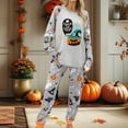 thumbnail image 4 of Halloween Pajamas for Women Long Sleeve Shirts and Pants Ghosts & Pumpkin Face Graphic Holiday Pjs 2 Piece Set Spooky Season Sleepwear, 4 of 4